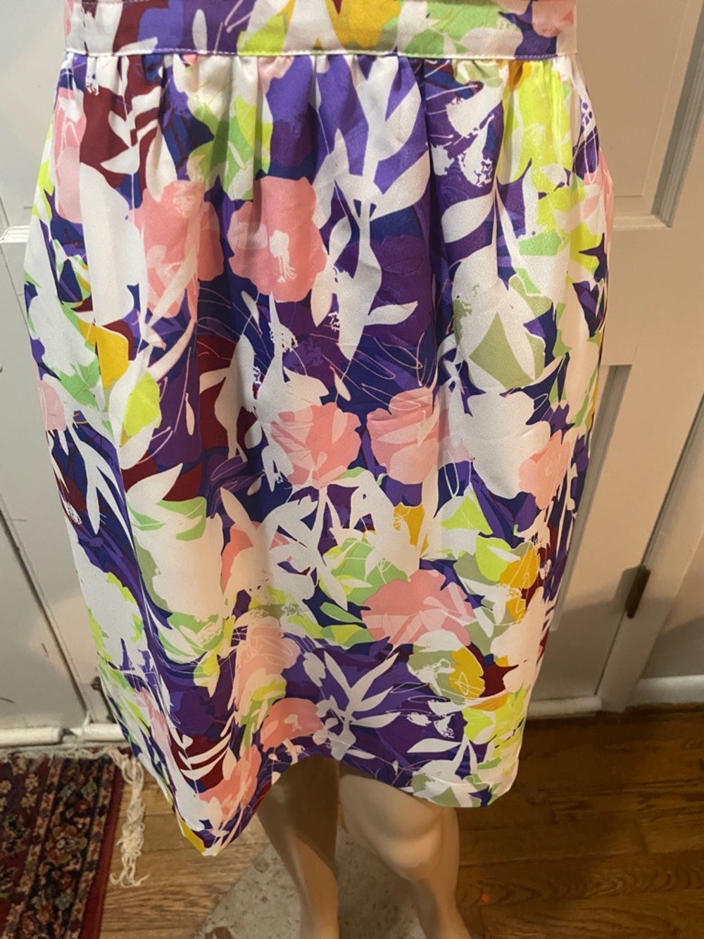 J. Crew Multicolor Floral Spaghetti Strap Dress - Purple Pink Green White - Picture 3 of 6
